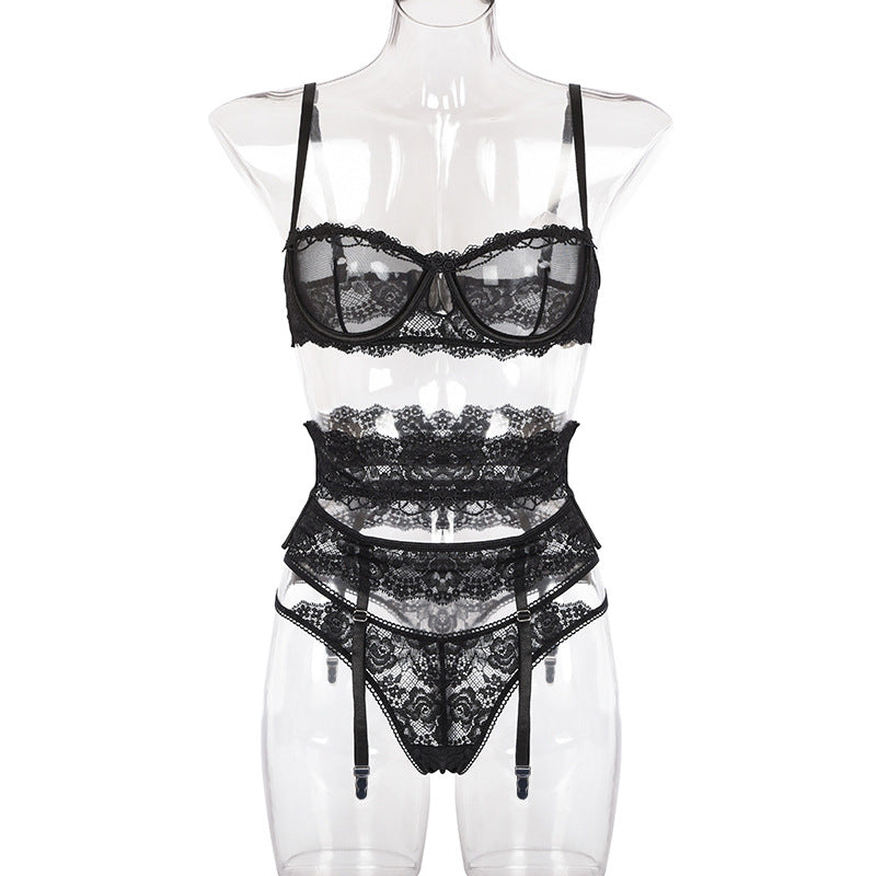 Yimunancy 3-piece Lingerie Set Women Transparent Sexy Bra Set Ladies Lace Lingerie Intimates Underwear Set