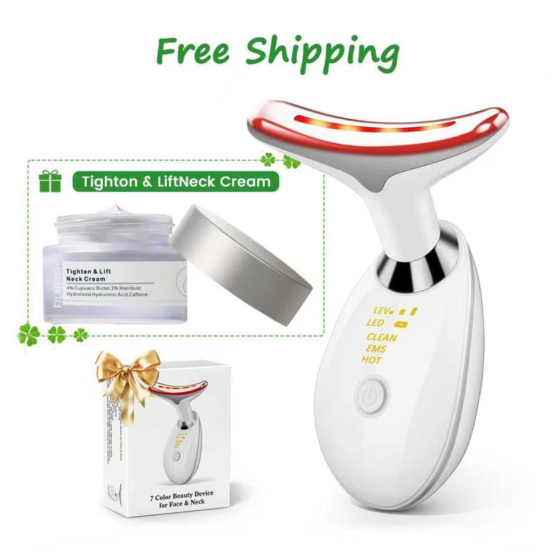 SHMHE 7-In-1 Neck and Face Massager, 7-Color LED Face and Neck Massager, Home Skin Care, Portable Facial Massager, Christmas Gift, Facial Shaping Tool, Portable, Multi-Functional Vibration to Firm Skin