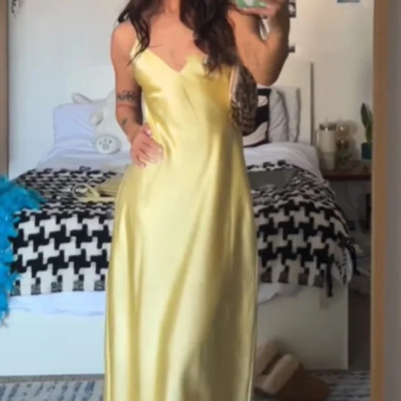 Elegant Elegant Fashion Solid Color Waist Tight Sleeveless Slim Long Dress