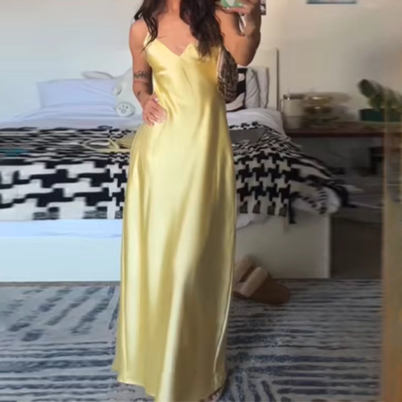 Elegant Elegant Fashion Solid Color Waist Tight Sleeveless Slim Long Dress