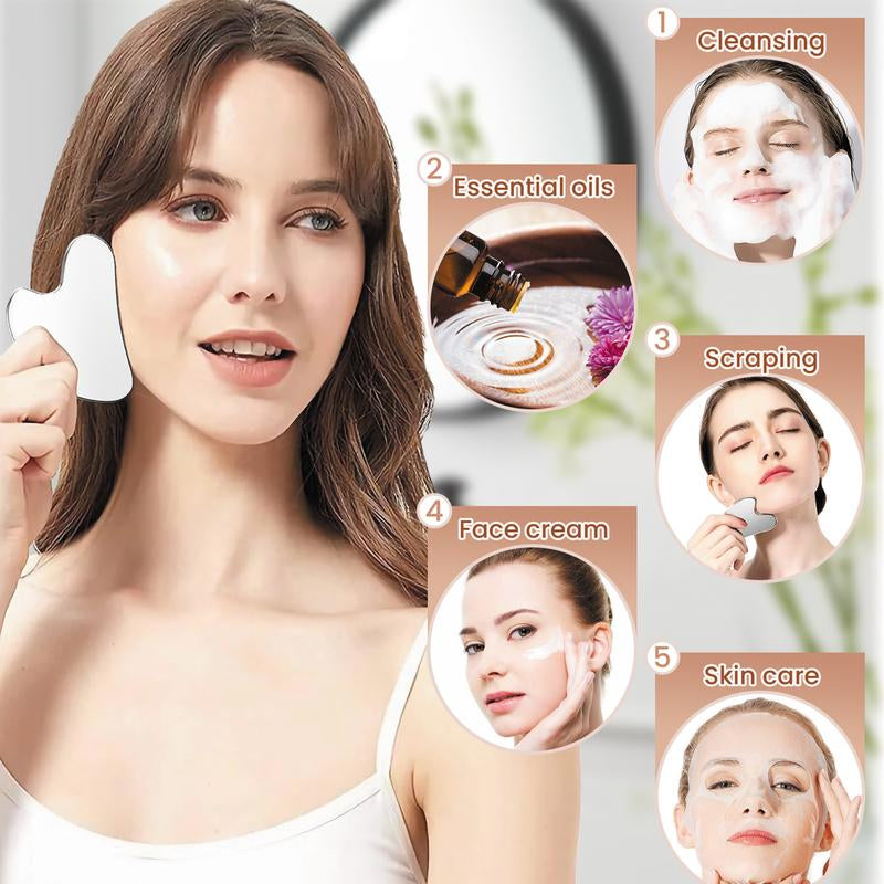 304 Stainless Steel Gua Sha Facial Tools. Comfort Guasha Tool for Face or Body Massage. Skin Care Tool for Body Treatment, Metal Beauty Essentials
