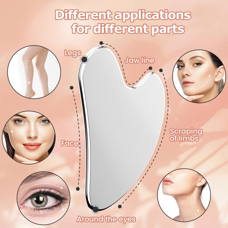 304 Stainless Steel Gua Sha Facial Tools. Comfort Guasha Tool for Face or Body Massage. Skin Care Tool for Body Treatment, Metal Beauty Essentials