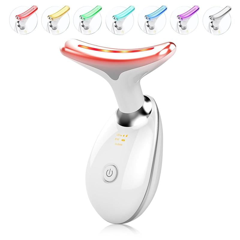 SHMHE 7-In-1 Neck and Face Massager, 7-Color LED Face and Neck Massager, Home Skin Care, Portable Facial Massager, Christmas Gift, Facial Shaping Tool, Portable, Multi-Functional Vibration to Firm Skin