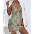Summer Temperament Commuter Print Stitching Wrap Chest Suspender Floral Dress