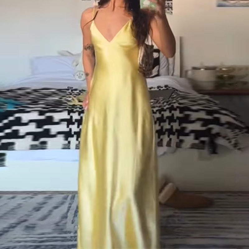 Elegant Elegant Fashion Solid Color Waist Tight Sleeveless Slim Long Dress