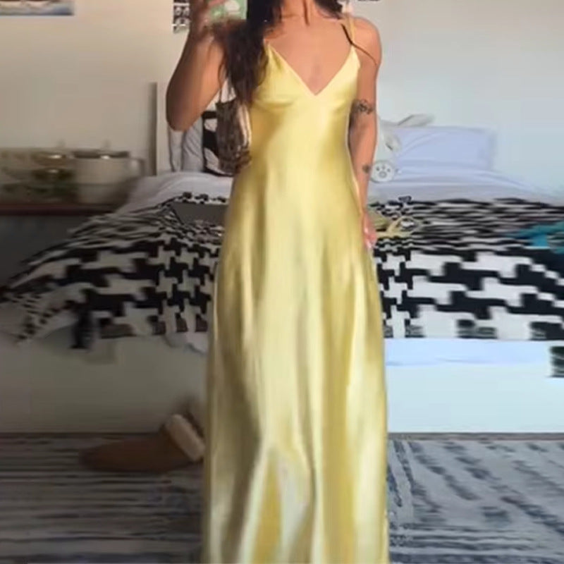 Elegant Elegant Fashion Solid Color Waist Tight Sleeveless Slim Long Dress